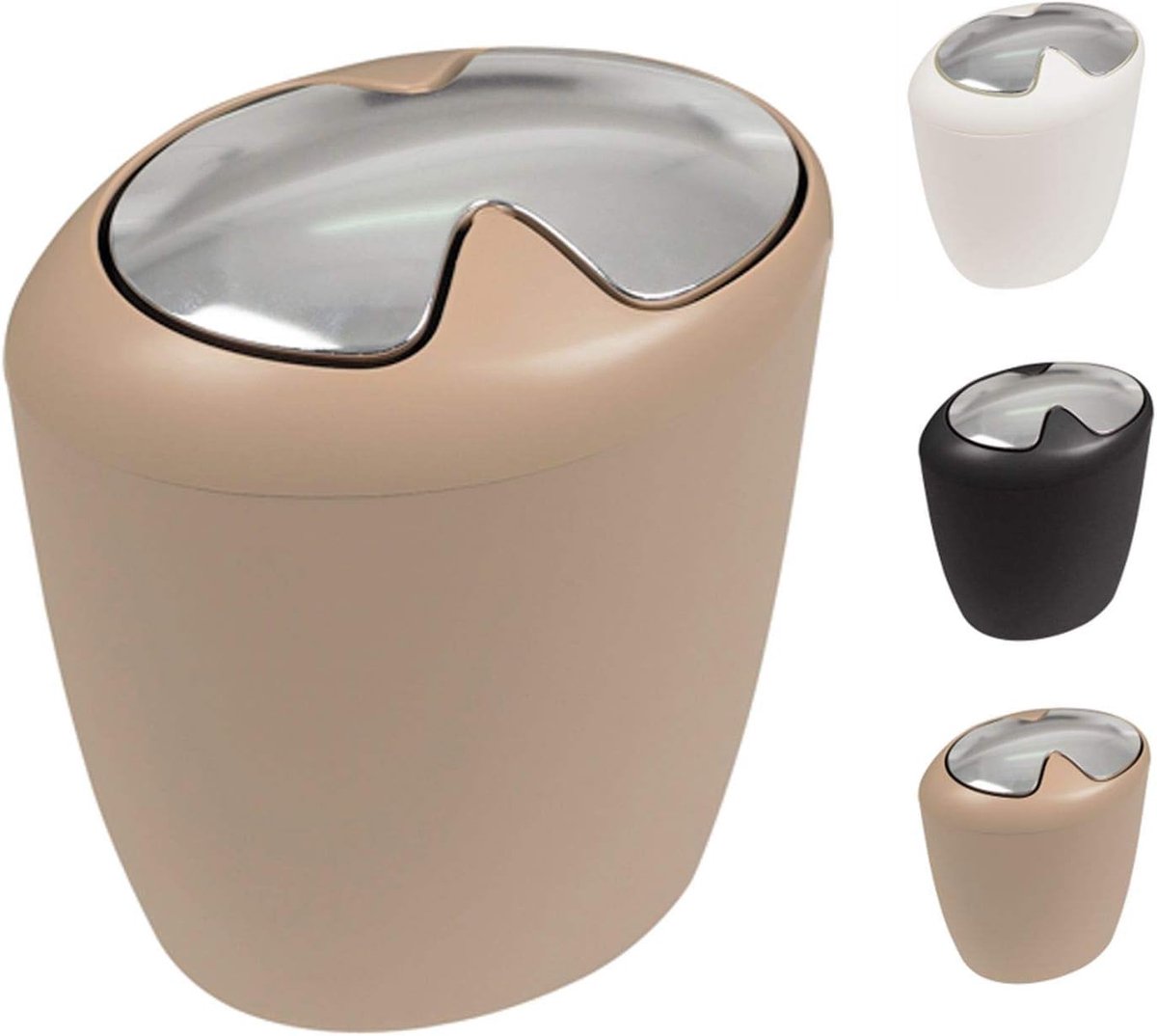 Cosmetica-emmer Etna - Afvalbakje Badkamer - Hygiënisch Opbergen - Klapdeksel Geurafsluiting - 7 Liter - Bahama Beige