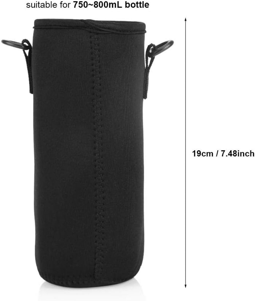 Fles Hoes - Draagbare Fles Beschermer - Outdoor Activiteiten - Verstelbare Schouderriem - 650ml Capaciteit - Zwart