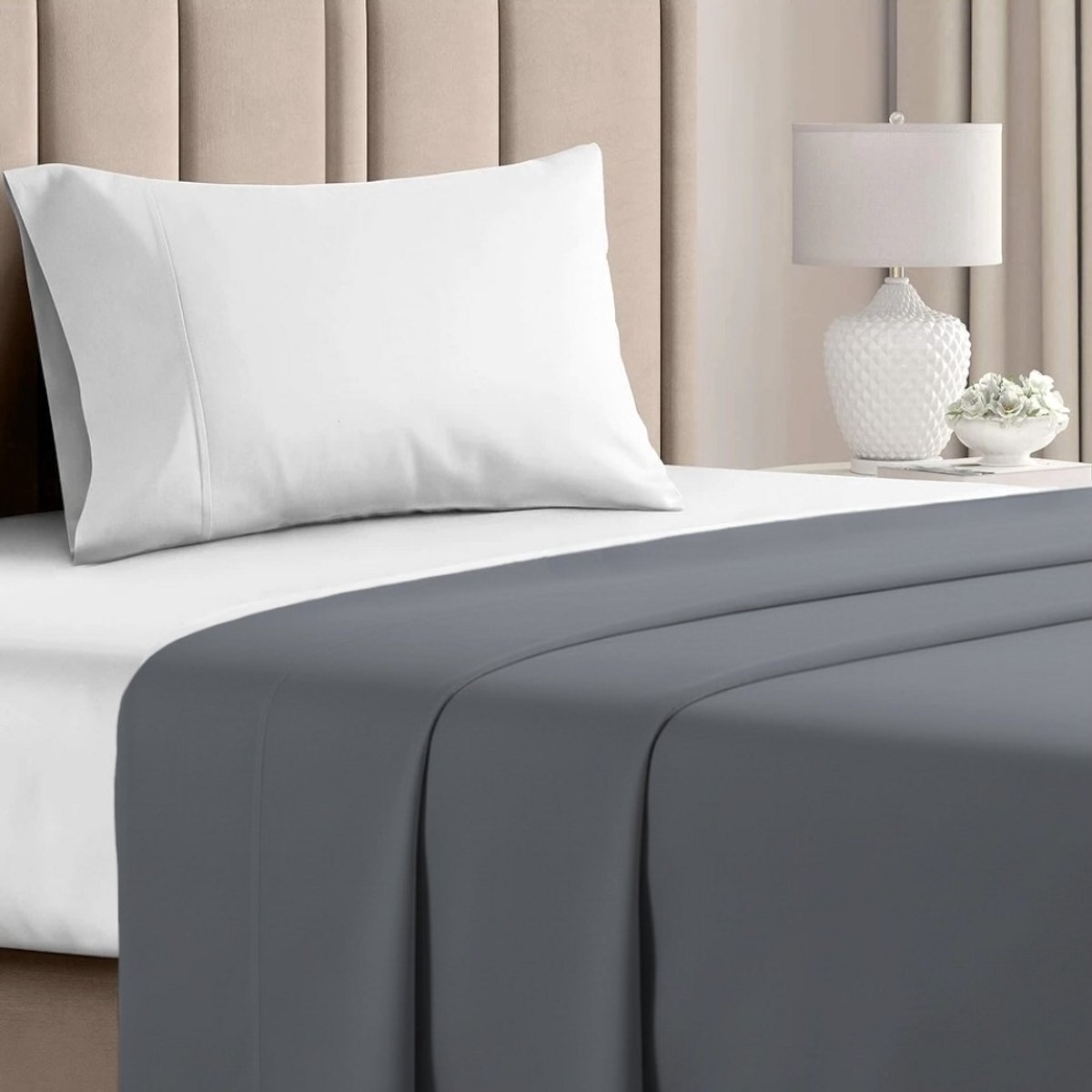 Bedsupplies Katoenen Laken 100% Katoen – Tweepersoons 200x260 cm Ademend, Zacht & Comfortabel - Grijs