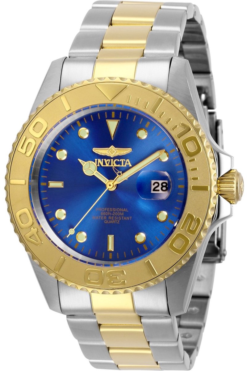 Invicta Pro Diver 29949 Heren Horloge - Waterdicht - Analoog - Quartz Uurwerk - Roestvrij Staal met blauwe Wijzerplaat - 43mm