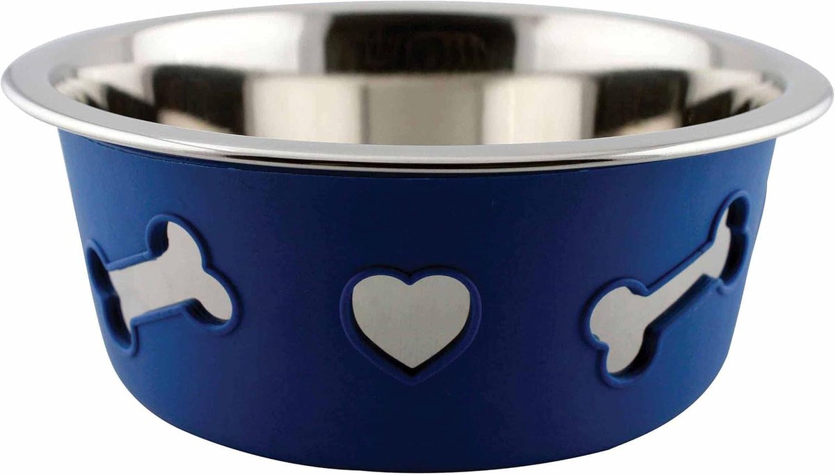 Hondenkom Roestvrijstaal - Voerbak Hond - Antislip Voeren - Uitneembare Siliconen - 21.59 cm Diameter - Blauw