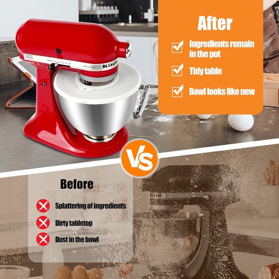 SnelShoppen - 5-Quart Roestvrijstalen Mengkommenset voor Kitchen Aid, 4,5-5 Quart Tilt Head Blenders, Inclusief Wit Deksel, Ideaal voor Keuken, Bakken van Snelshoppen — afbeelding 2