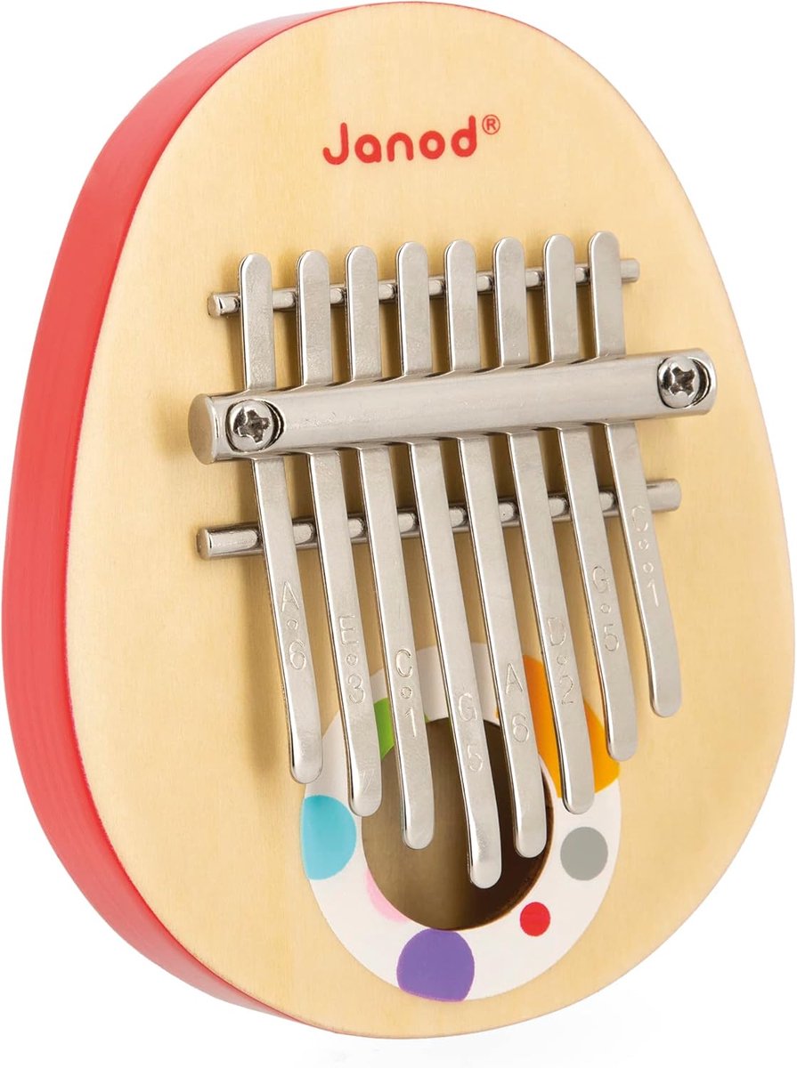 Houten Kalimba - Duimpiano Kinderen - Muzikaal Ontwaken - 8 Metalen Sleutels - 9.5x3.2x12 cm - Meerkleurig