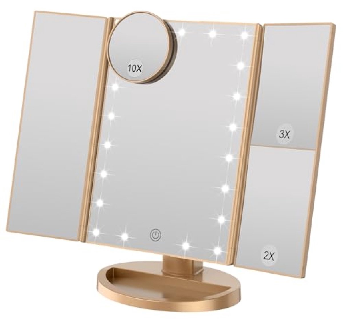 Gouden LED Make-up Spiegel met Vergrotingsfunctie en Opvouwbaar Ontwerp