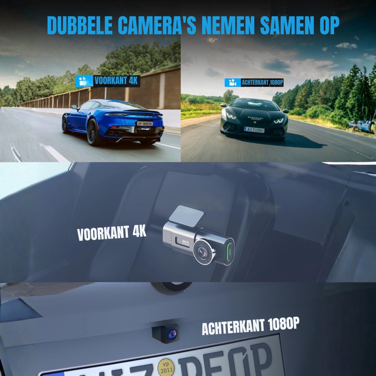 SAVI® Dashcam voor Auto Voor en Achter - Dashcam - Zwart - 3cm x 5cm x 3cm; 430 g – foto 6