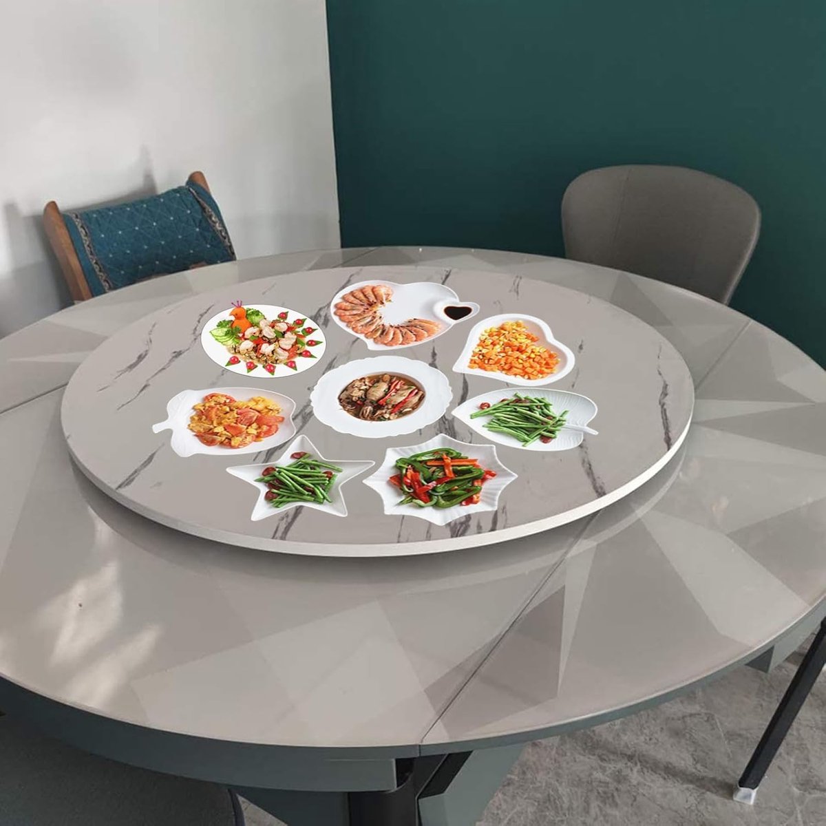 Houten Dienblad - Draaier Tafel - Gemakkelijk Delen - 360 Graden Rotatie - 50cm Diameter - Wit