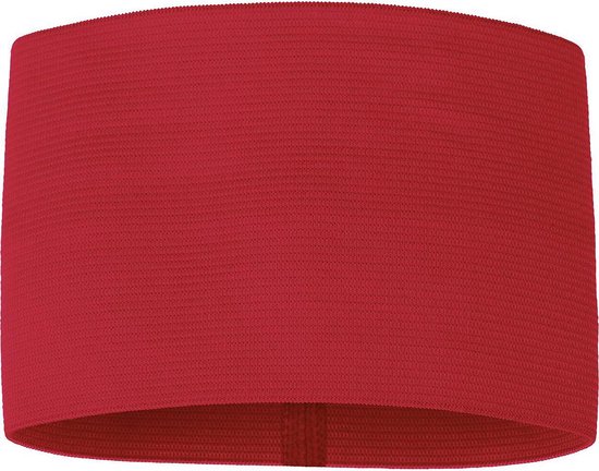 Bande de capitaine large et élastique, rouge sportif, avec une texture finement tricotée.