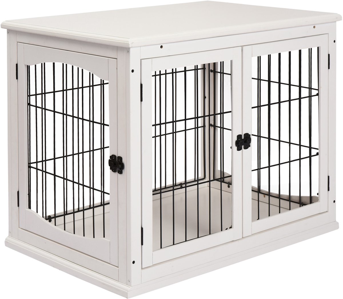 Hondenbench - bench hond - hondenkooi - hondenhok binnen - hondenbench meubel - houten hondenbench - transportbox hond - MDF - metaal - 81x58x66 cm - wit