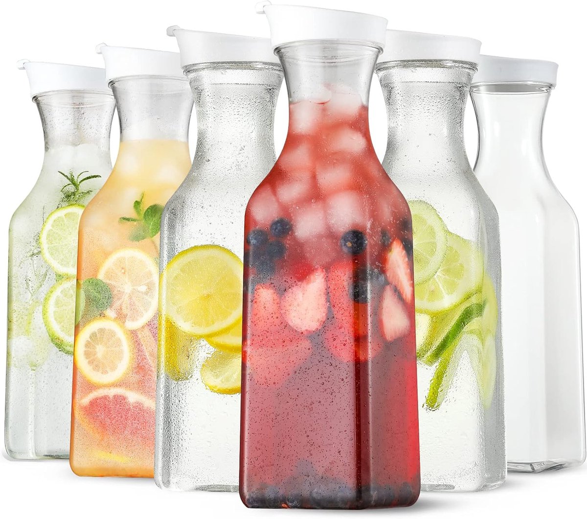Water Karaffen Set - Drank Houders - Dranken Serveren - Met Flip Top Deksel - 5 oz Inhoud - Transparant