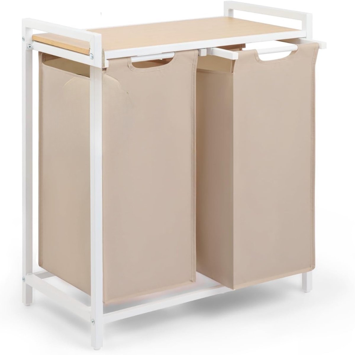 SAVI® Wasmand 2 Vakken - Wasmand - Wassorteerder - Wit - Crème - Bamboe- 36cm x 65cmx 73cm; 5700 g