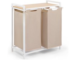 SAVI® Wasmand 2 Vakken - Wasmand - Wassorteerder - Wit - Crème - Bamboe- ‎36cm x 65cmx 73cm; 5700 g