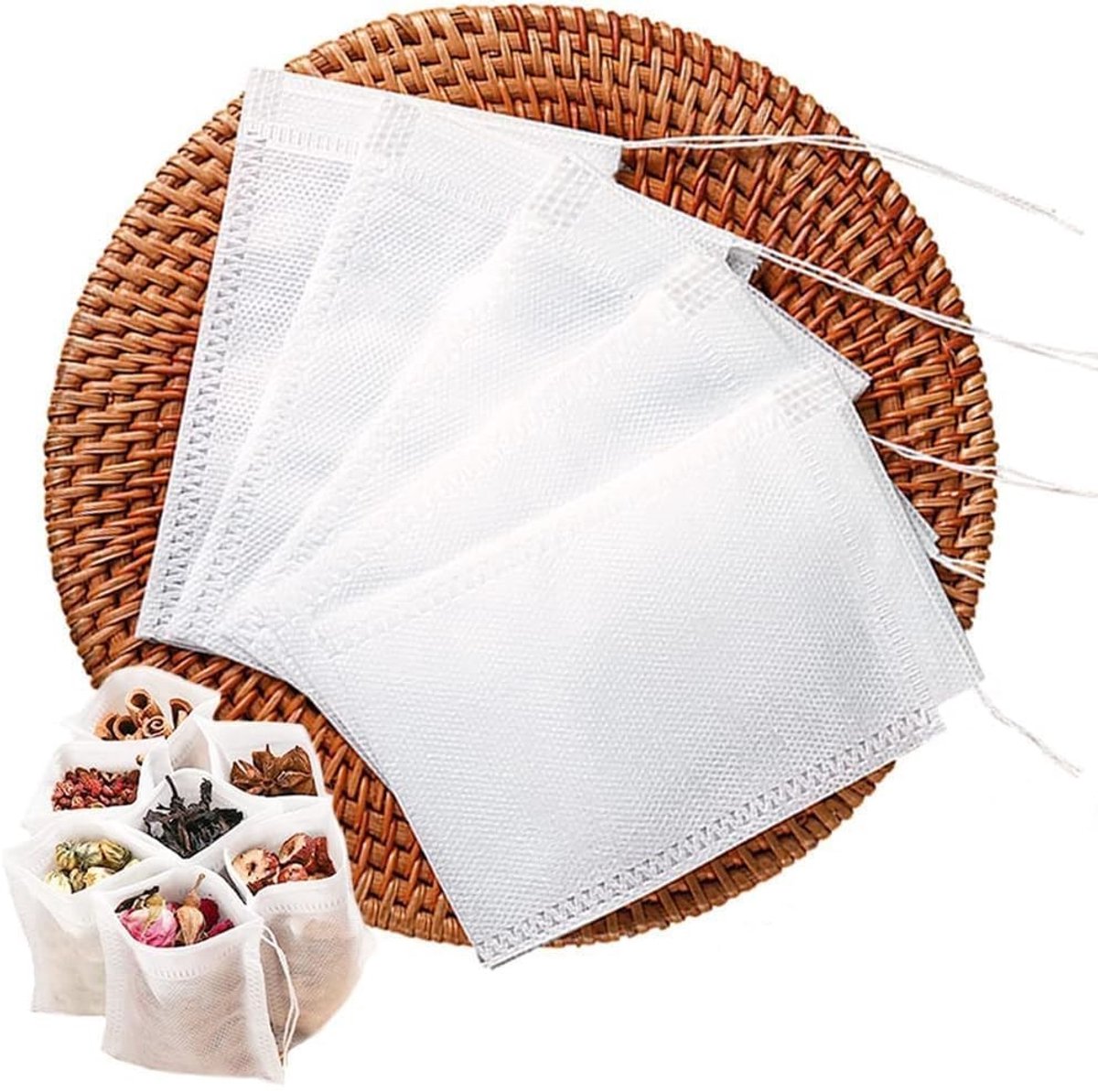 Thee Filters voor Losse Thee - 200 Stuks - Wegwerp Thee Zakjes met Trekkoord - Wit