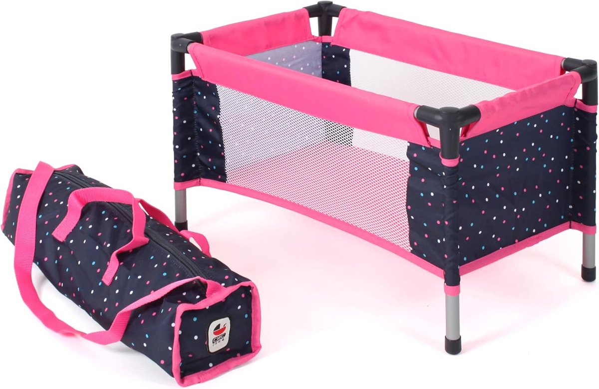 Poppen Reisbed - Poppen Accessoire - Poppen Verzorgen - Inclusief Draagtas - 54 x 31 x 32 cm - Confetti Roze