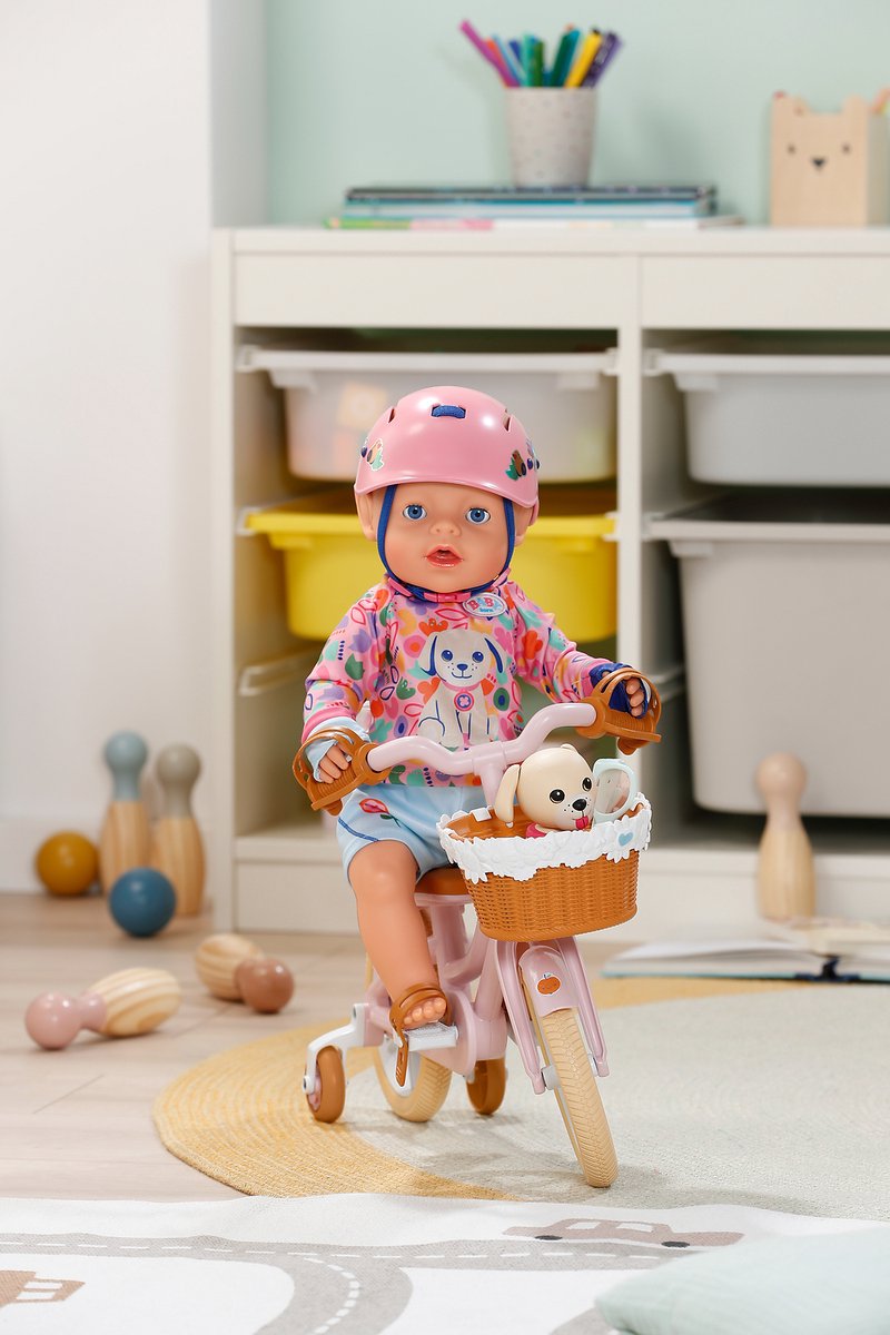 BABY born Vélo avec Lucky, vélo pour poupée avec panier, guidon et autocollants