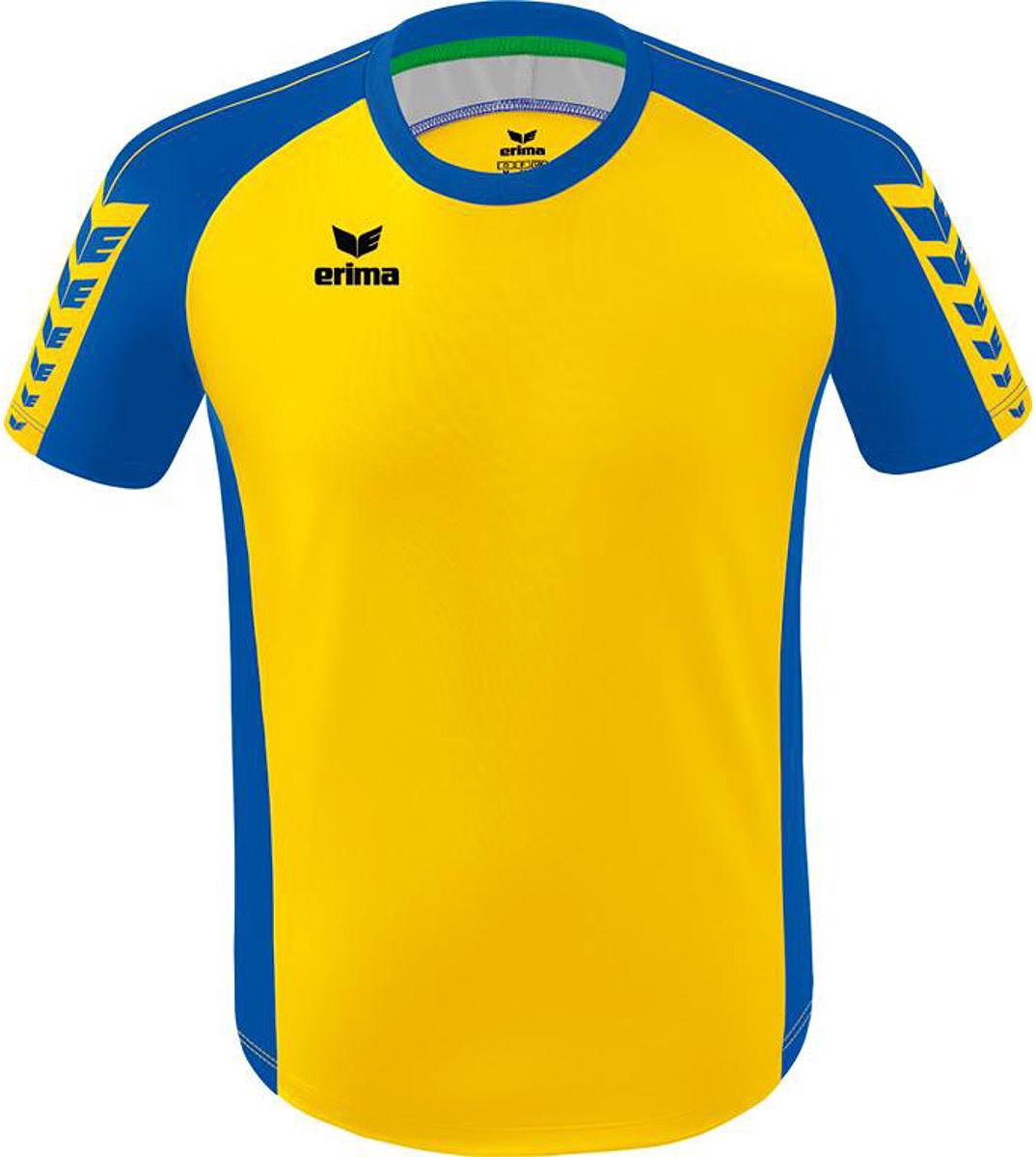 Erima Six Wings Shirt Korte Mouw Heren - Geel / New Royal | Maat: XL