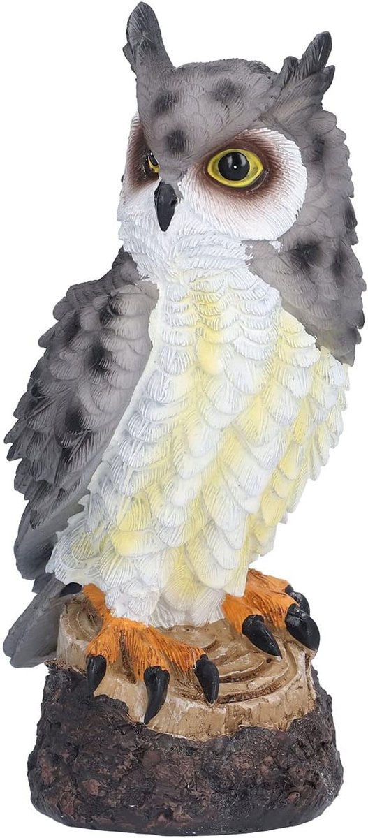Uil Kerst Ornament - Hars Beeldje - Huis Decoratie - Handgetekend Vakmanschap - Grijze Veer