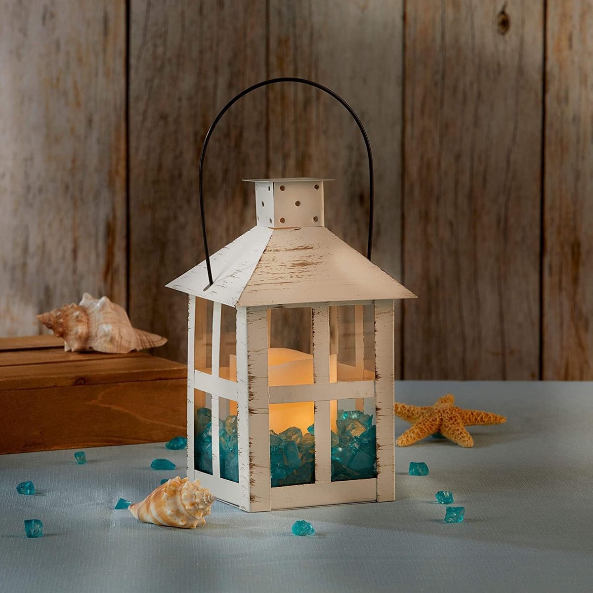 Decoratieve Lantaarn - Vintage Kaarshouder - Bruiloft Decoratie - Verweerd Metaal Glas - 137 x 236 x 137 cm - Wit