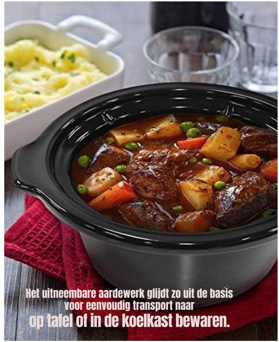 REN® Slowcooker met timer - Slowcooker - Crockpot - Zilver - 25cm x 25cm x 20cm – foto 5