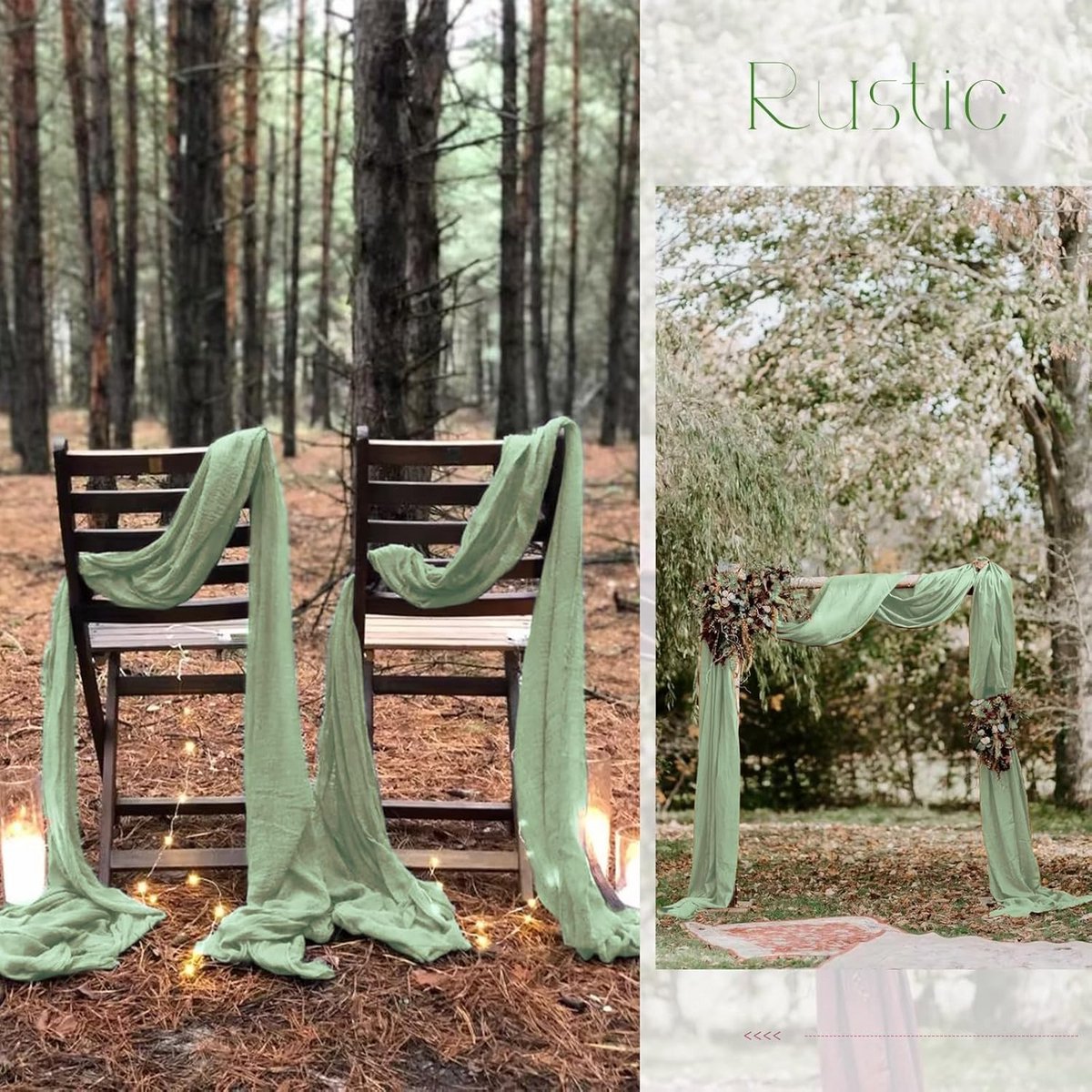 Set van 20 Saliegroene Kaasdoek Tafellopers 300 cm - Boho & Romantische Gordijnstof voor Feestdecoratie