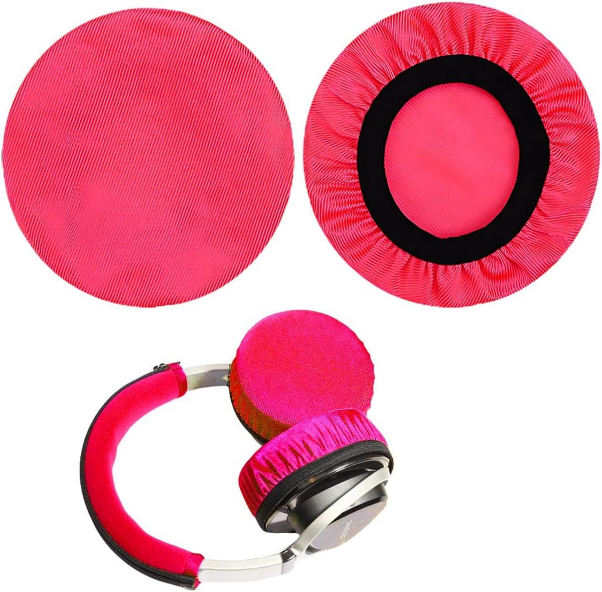 2x Universele Oorkussens Roze Gebreid Stof Comfortabele Hoofdtelefoon Earpads