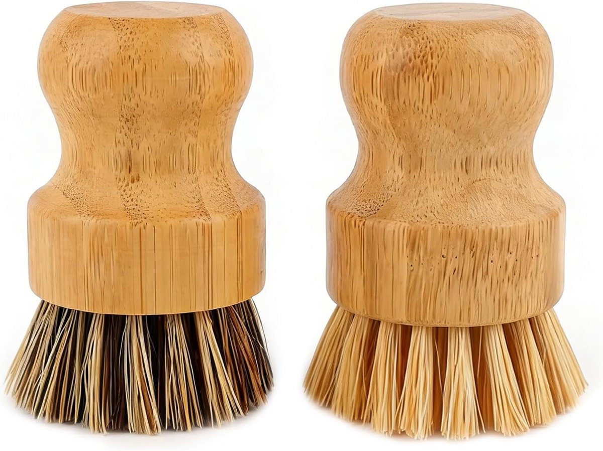 Set van 2 Natuurlijke Bamboe Schotel Scrub Borstels voor Potten en Pannen