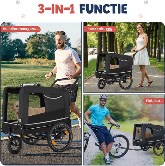 JC Pets Hondenfietskar – Opvouwbare Hondenkar 3 in 1 – Fietskar Hond Jogger Buggy – Tot 50 KG – Inclusief Beschermhoes en Veiligheidsslot – Voor Kleine Middelgrote en Grote Honden