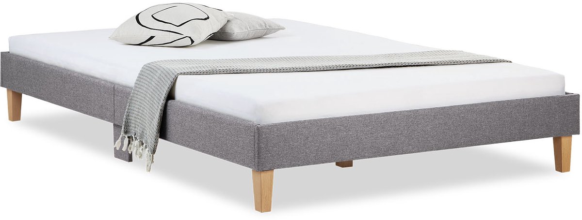 Homestyle4u Tweepersoonsbed - 140x200 cm - Gestoffeerd bed - Grijs