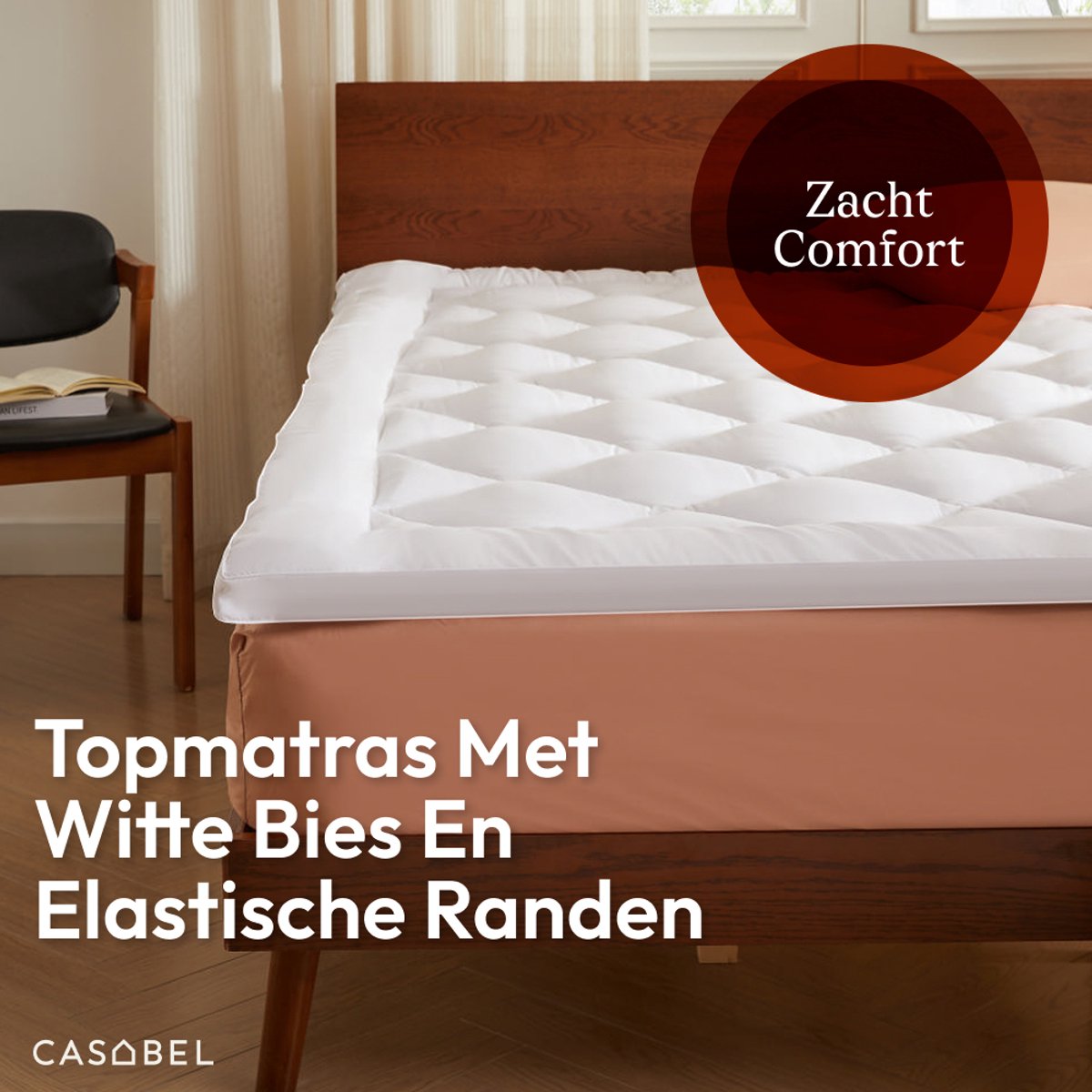 CASABEL Zachte Matras Topper 140 x 200 cm van ademende microvezel met witte bies