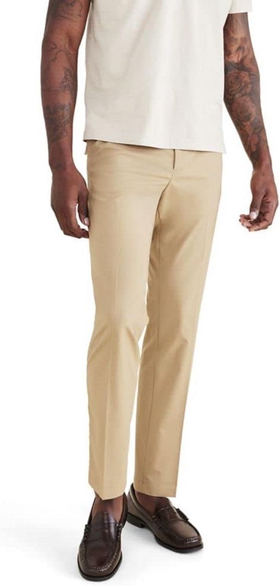 Heren Chino Broek Slim Fit Kaki Ademend Anti-Krimp Reisbroek