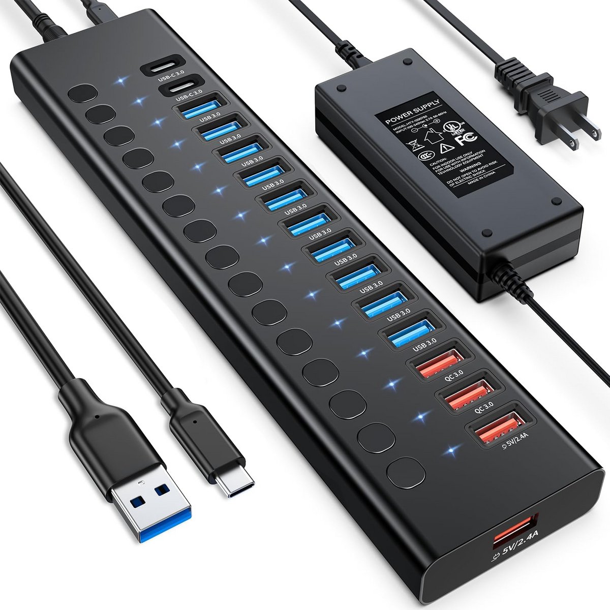 Krachtige 16-Poorts USB-C Hub - USB 3.0, Snelladen en USB C Uitbreiding