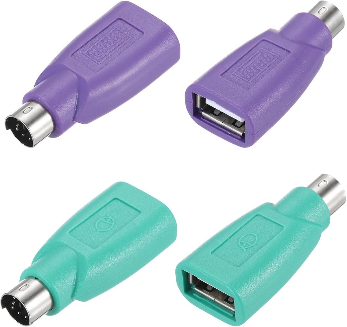 PS/2 naar USB Adapter voor Muis en Toetsenbord - Set van 4 Stuks