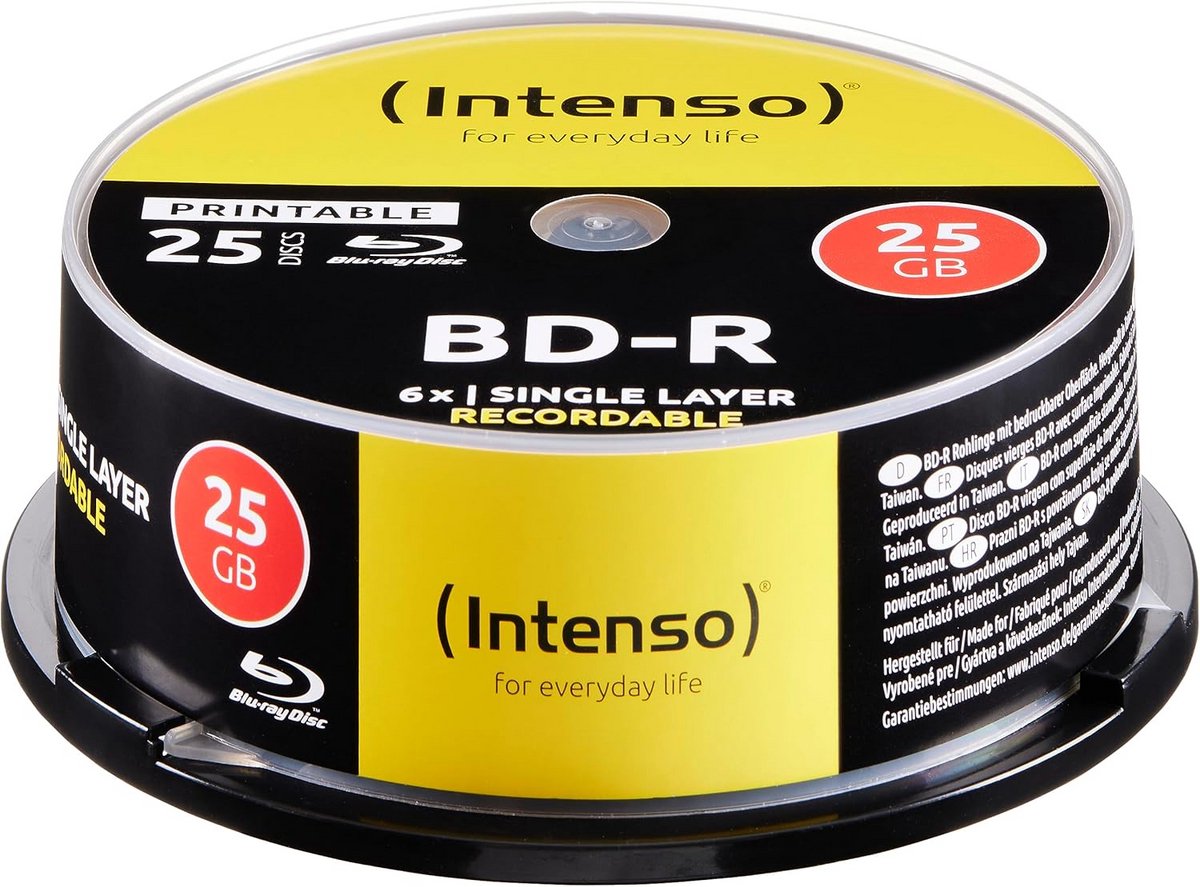 25x Bedrukbare Blu-ray Disc 25GB (BD-R), 6x Speed Spindel