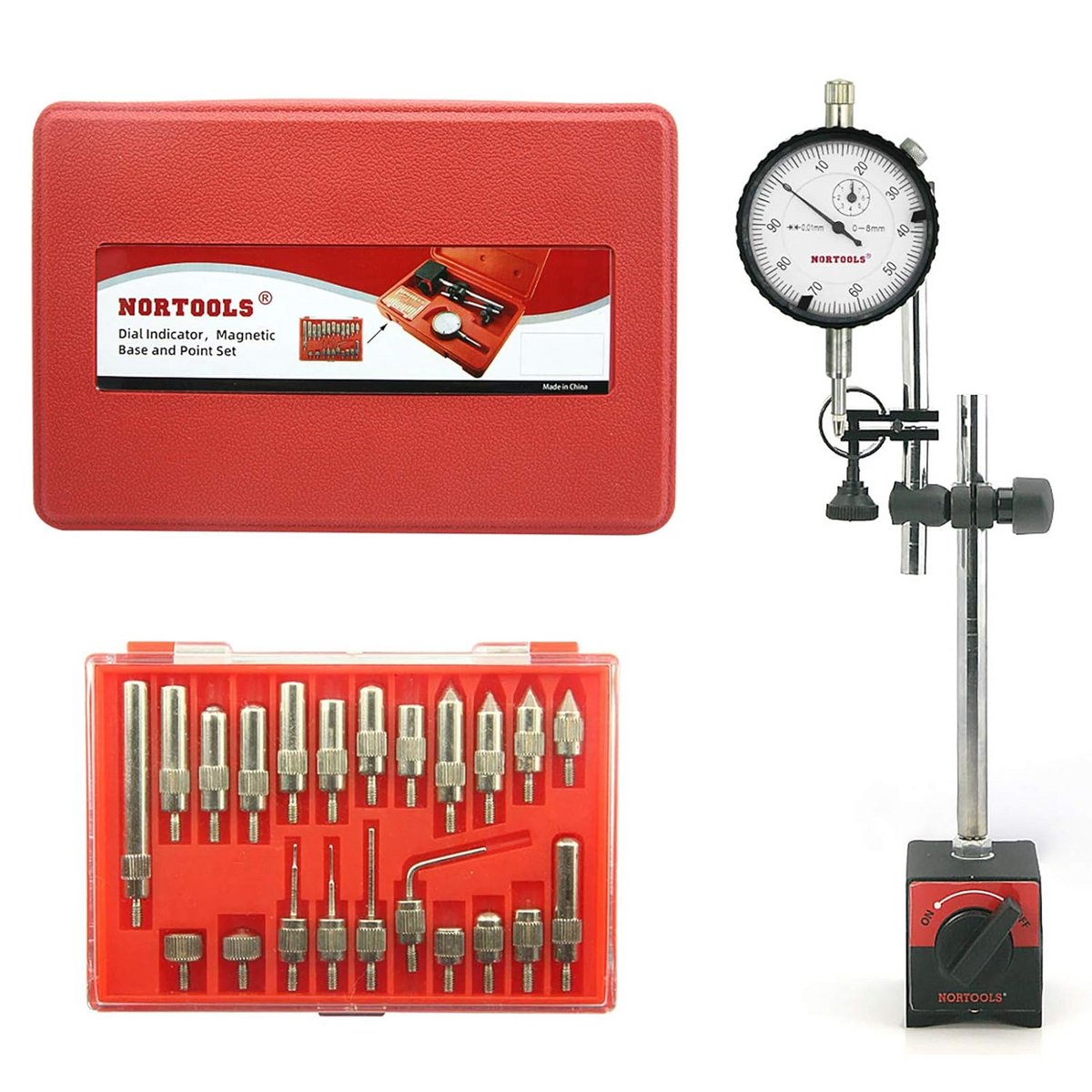 Precisie Meetklok Set met Magnetische Basis en Puntenset Inclusief Opbergkoffer