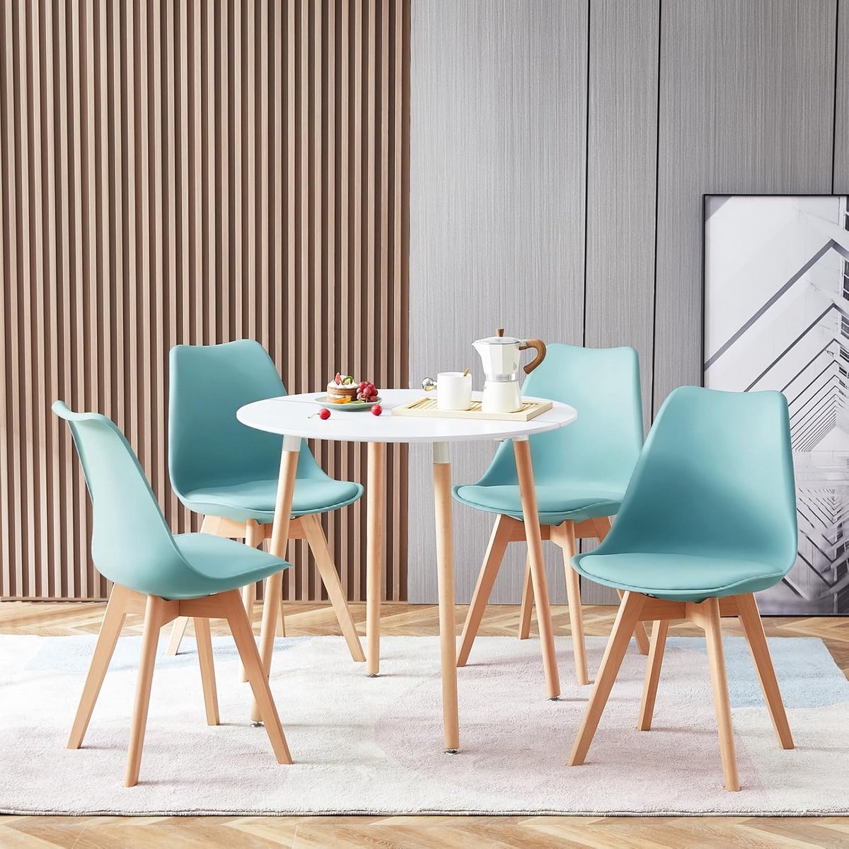 Eettafel Set met 4 Moderne Eetkamerstoelen, Compacte Set voor 4 Personen