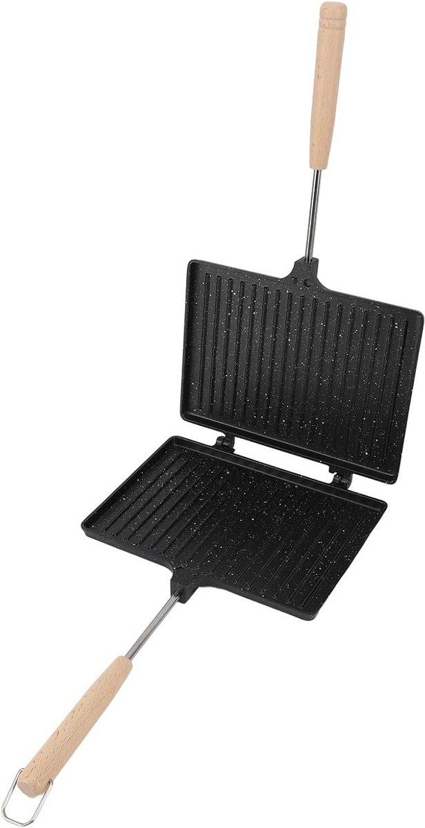 Dubbele Tosti IJzer met Antiaanbaklaag en Houten Handvat