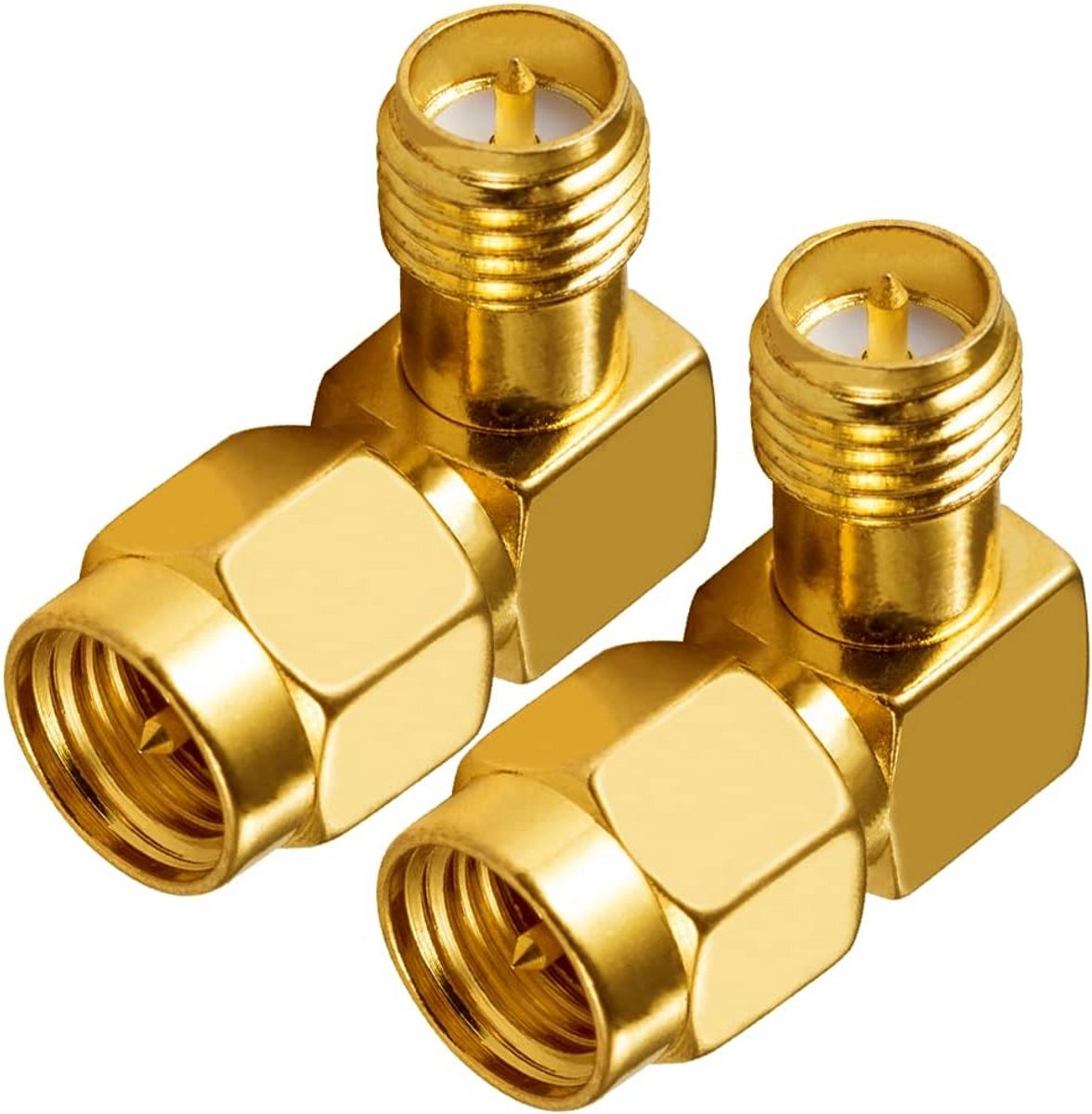 2x Haakse SMA naar RP-SMA Adapter met Pin - 90 Graden RF Wifi Antenne Router Kabel Verbindingsstuk