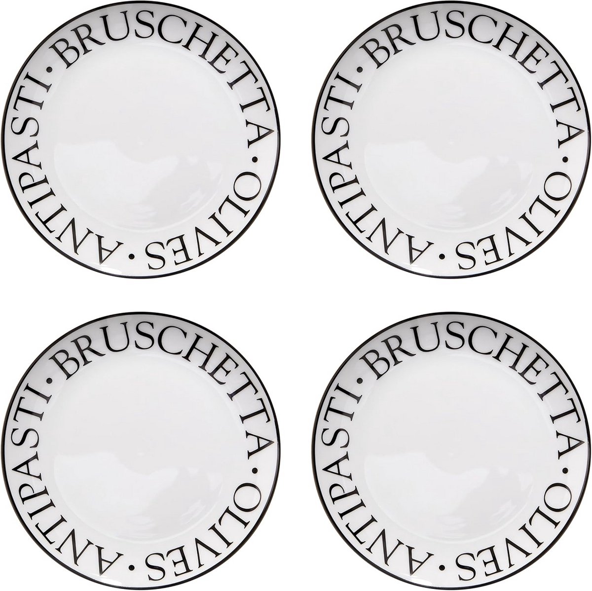 Set van 4 Porseleinen Antipasti Borden Wit