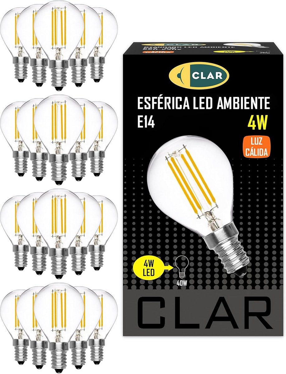 Set van 10 LED Filament Lampen E14 Kleine Bol 4W Neutraal Wit 4000K Decoratief