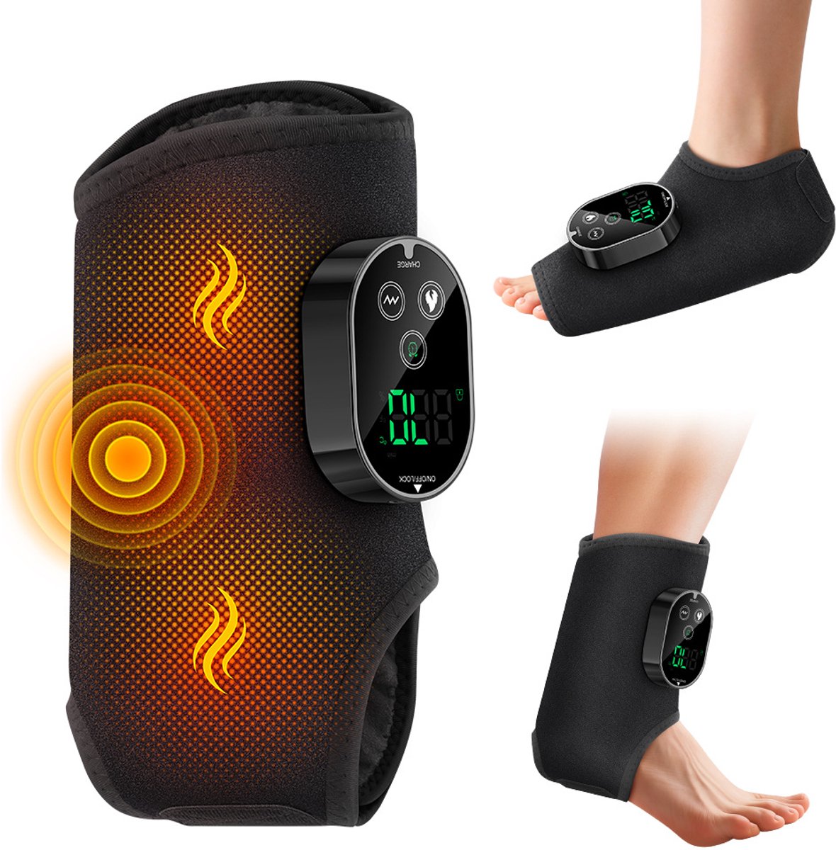 Deze 3-in-1 elektrische voetmassager heeft een 3000mAh-batterij die de bloedsomloop bevordert, 3 standen en 6 warmteniveaus, geschikt voor enkels, hielen, voetzolen en wreef.