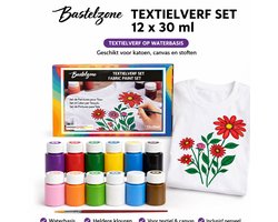 Bastelzone Textielverf Set - 12 kleuren, 30 ml per flesje - Machinewasbaar
