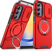 Hoesje Geschikt voor Samsung Galaxy A17 5G / A26 hoesje Rood backcover met Met Draaibare Ring Houder en camera bescherming
