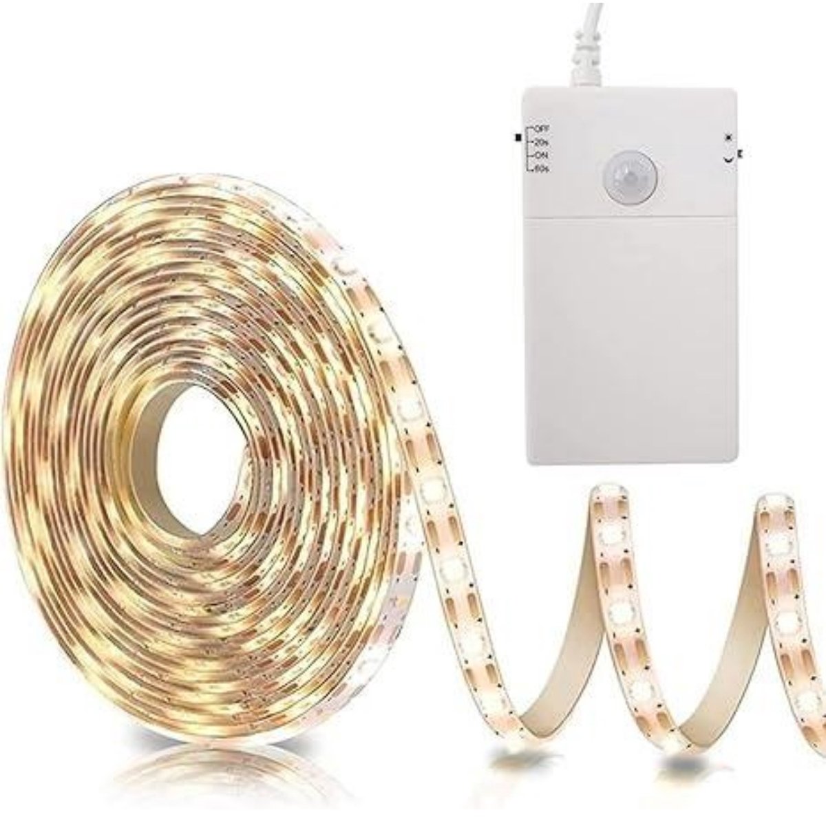 GELLDG LED-strips - 2m Warmwitte Bewegingssensor Strip - Batterijgevoed Nachtlicht met 2 Modi - Geschikt voor Kasten, Trappen, Keuken en Bedden - Plastic - 60 LED 2835 SMD