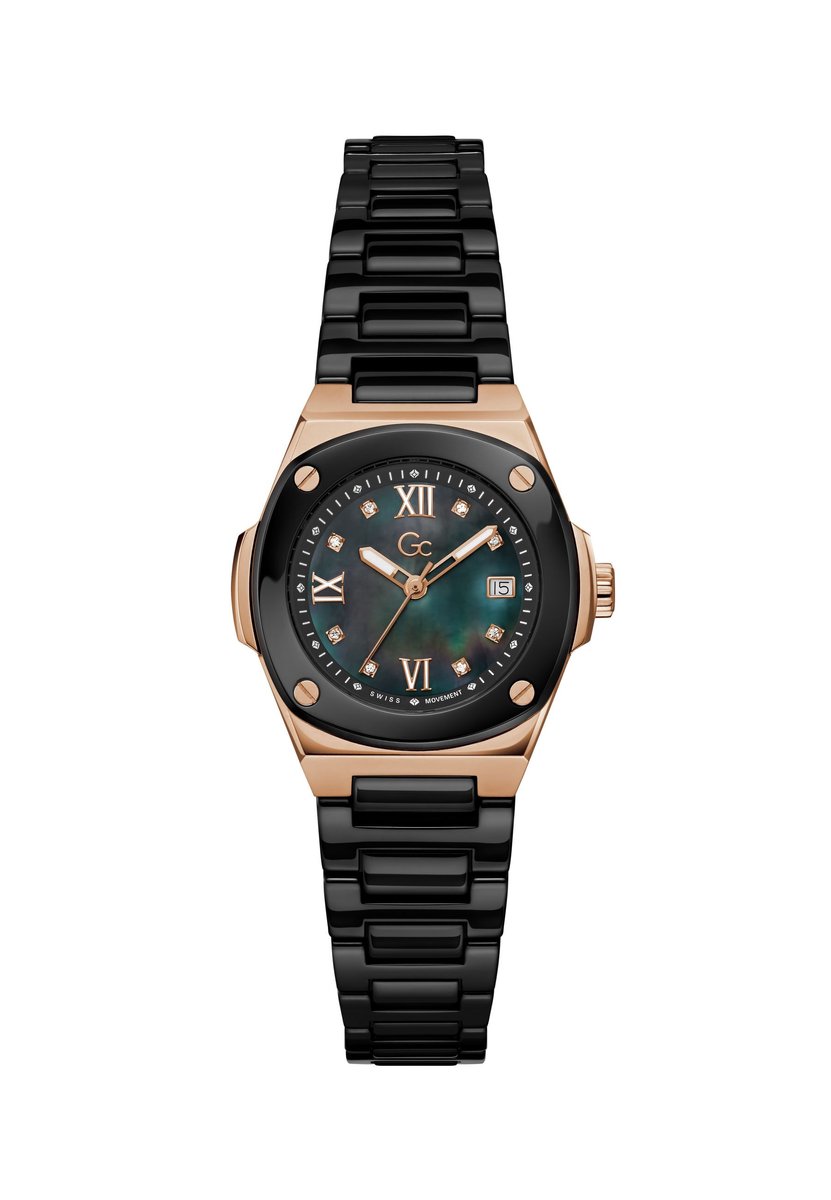 Gc Gc Coussin Shape Mini Quartz Analoog Horloge Zwart Kast: 100% Roestvrij Staal | Bracelet 100% Keramiek 30 mm Z12008L2MF