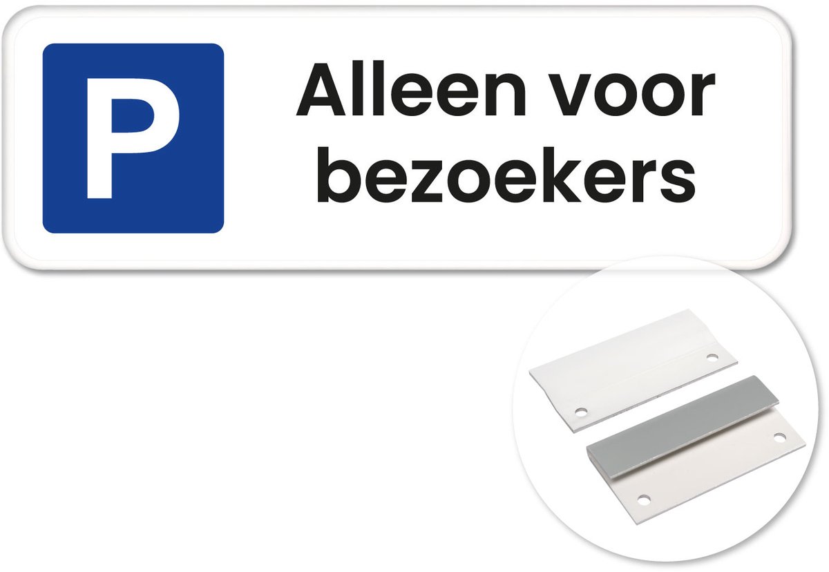 Parkeerbord Bezoekers 2 - Weerbestendig Aluminium - 40x15 cm - Bevestiging: Met muur-/ wandmontage beugels