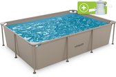 VirtuFit Rechthoekig Zwembad 260 x 180 x 66 cm - Incl. Filterpomp - Opzetzwembad - Duurzaam & Veilig Stalen Frame - Beige