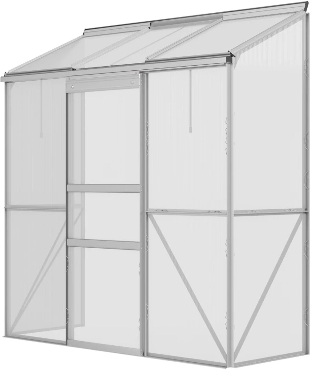 Kas met Schuifdeur en Dakraam - Wandkas - Muurkas - Tuinkas - Broeikas - Kweekkas - Tomatenkas - Groentekas - Plantenkas - voor Groenten, Bloemen, Planten - 192 x 68 x 196 cm - Polycarbonaat + Aluminium - Zilver – foto 8