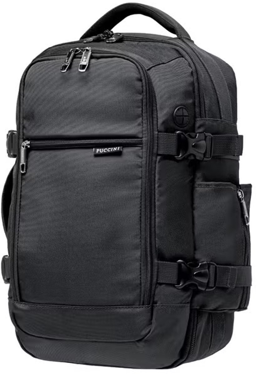 Puccini rugzak - 3 in 1 - 40x25x12-20 cm - formaat aanpasbaar - zwart - Wizzair - Ryanair - KLM - handbagage