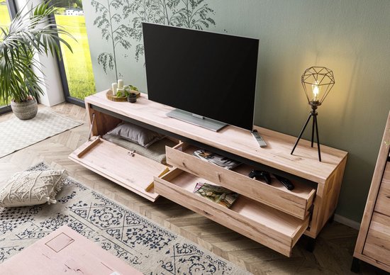 MASSIVMOEBEL24.DE wilde eik TV-meubel beige massief hout 220x40x56 cm (BxTxH) geolied volledig massief gemonteerd VILLANDERS #254