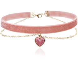 Wijnrode Fluwelen Choker Met Liefdesdesign - Elegante Kraagketting Voor Vrouwen - Zachte Fluweel Halsband Met Sleutelbeen Accent - Perfect Cadeau Voor Verjaardag Of Valentijn