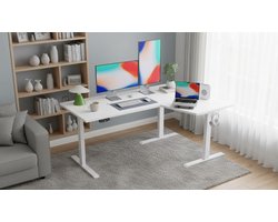 Electric Desk Casa Velluto Elevare L – 150 cm L-vorm Ergonomisch Sta-Zit Bureau – Elektrisch In Hoogte Verstelbaar – Wit – Thuiswerk & Kantoor Bureau – Botsingsbeveiliging